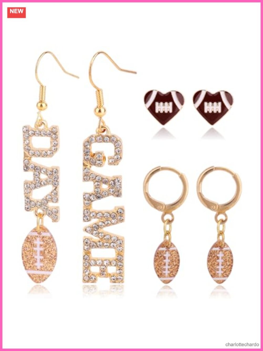 6pc Football Rugby Dangle Earrings Alloy Acrylic Sports Jewelry Gift